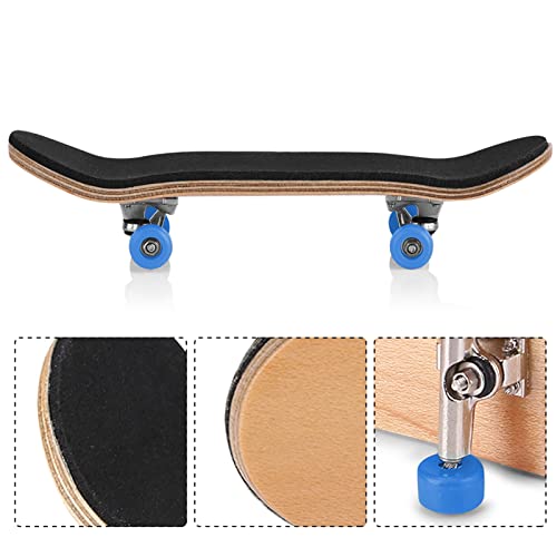 F&Yard Maple Wooden Fingerboard with Alloy Construction and Box, Mini Fingerboard Model with PU Pad and Bearing Wheels (Blue) - color: Blue