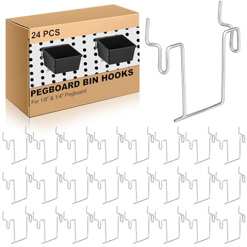 Tandefio 12 Pcs Pegboard Bin Hooks Metal U Hook Heavy Duty Peg Board Hangers for Hanging Tool Display Organizer Accessories for 1/8 Inch and 1/4 Inch Pegboard or Slatwall Room Office Kitchen Workshop