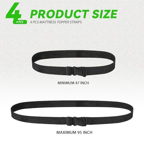4 Pcs Mattress Topper Straps, 95" x 2" Adjustable Mattresses Packing Straps for Mattress Storage or Moving, Adjustable Packing Strap Fits Queen & King