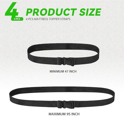 4 Pcs Mattress Topper Straps, 95" x 2" Adjustable Mattresses Packing Straps for Mattress Storage or Moving, Adjustable Packing Strap Fits Queen & King