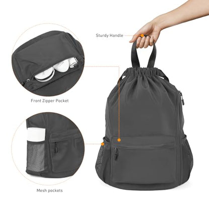 Valleycomfy Waterproof Drawstring Gym Backpack Bag for Men&Women Dark Grey | Sports Gym Bag with Side Pocket - color: A-dark Grey