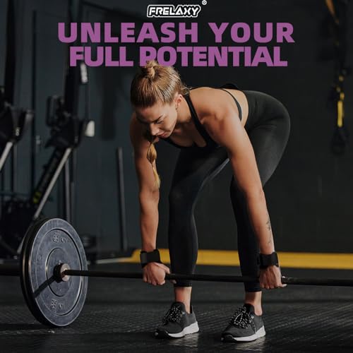 Frelaxy Lifting Wrist Straps for Women and Men, Weight Lifting Grips | Double-layer leather, Cushioned wrist support, Durable construction, Storage pouch, Deadlifts, rows, lat pulldowns - color: Pink/Black