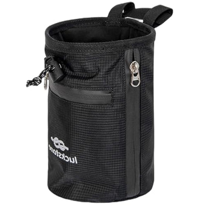 Climbing Chalk Bag 5x7.5 Fleece-Lined Waterproof 420D Oxford Chalk Bag with 24-43" Waist Drawstring Brush & Zipper Pockets for Men Women