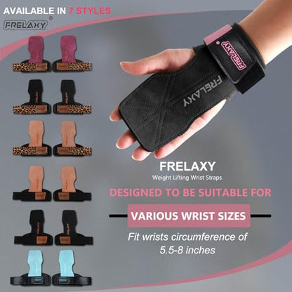 Frelaxy Lifting Wrist Straps for Women and Men, Weight Lifting Grips | Double-layer leather, Cushioned wrist support, Durable construction, Storage pouch, Deadlifts, rows, lat pulldowns - color: Flamingo