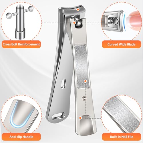 Nail Clippers for Men with Slanted Curved Blade, Large Heavy Duty Fingernail Clipper Stainless Steel Slanted Nail Cutter with Long Handle Gifts for Men Women Adults - style: Silver Ingrown Toenail Clippers