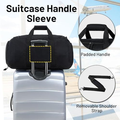 MIER Packable Travel Duffle Bag with Shoe Compartment, 80L, Black | Foldable Weekender Duffel; Multi-Pockets; Adjustable Shoulder Strap; Luggage Sleeve; Travel, Sports, Camping, Gym - color: Black, size: 80L