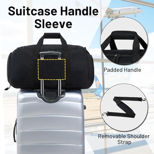 MIER Packable Travel Duffle Bag with Shoe Compartment, 80L, Black | Foldable Weekender Duffel; Multi-Pockets; Adjustable Shoulder Strap; Luggage Sleeve; Travel, Sports, Camping, Gym - color: Black, size: 80L