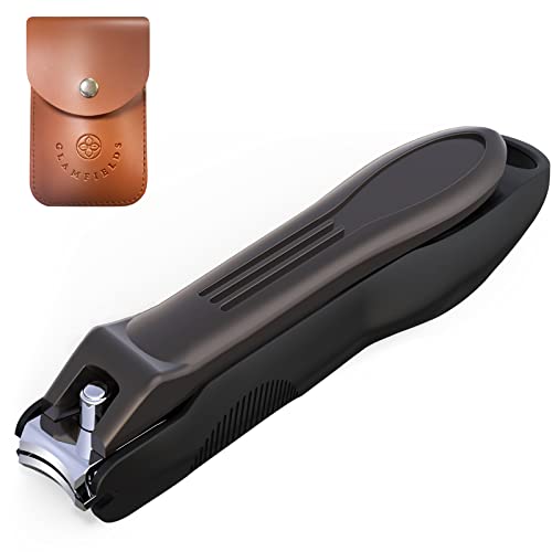 GLAMFIELDS Nail Clippers with No Splash Storage Box, Large Fingernail Toenail Clipper Detachable Easy Clean Nail Cutter Trimmer with Nail Files for Men & Women, Leather Case Packed Black (1 Pack) - size: 1 Count (Pack of 1)