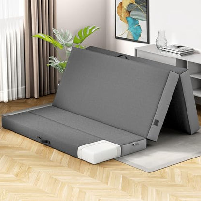 Cozzzi Folding Mattress Full Size for Floor and Traveling with Removable Cover - Lightweight and Portable Folding Mattress for Adults & Kids - Compact and Easy to Storage (75in x 54in x 4in) - size: Full (75in x 54in x 4in), style: Gray