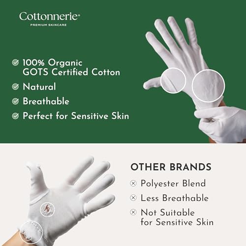 4 Pairs Cottonnerie Organic Cotton Gloves for Dry Hands Sleeping, Moisturizing Gloves Overnight, Hand Moisturizer Gloves, Moisture Gloves for Dry Hands Overnight, Sleeping Gloves, Small - size: Organics Small