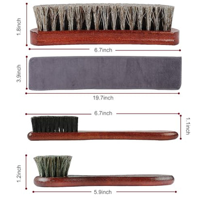 Rolett 4-Piece Horsehair Shoe Brush Shine Kit, Horse Hair Brush for Leather | Premium Shoe Polish brush, Leather Shoe Boot Brushes for Cleaning and Polishing