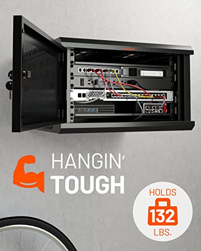 ECHOGEAR 6U Network Rack w/Enclosed Design, Easy Install, 600mm Depth | Enclosed server rack includes pre-mounted fan, 2x 1U shelves, lockable door, wall mountable design, all hardware for install - size: 4.5" x 4.5"