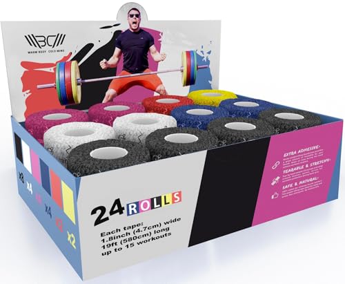 WARM BODY COLD MIND 1.85" Weightlifting Thumb Tape - Hook Grip Tape for Powerlifting, Cross Training, Gym Tape, Workout, Weight Lifting Tape, Athletic Finger Wrap (24 Rolls Mix) - color: 24 Rolls Mix