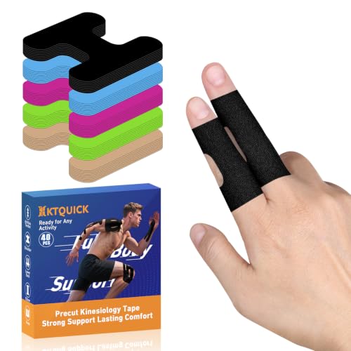 KTQUICK Precut Finger Kinesiology Tape, 40 PCS, 20% Stronger Adhesive,Black | Finger&Thumb Support Tape, Breathable Athletic Sports Tape for Climbing, Jiu Jitsu, Golf, Bowling, Boxing, Workout&Daily Use - color: Black