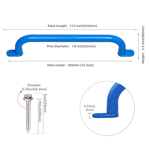 17 Inch Blue Playground Handles Indoor Kids Monkey Bars Ladders 2Pcs | Heavy Duty Solid Metal, Vibrant Color Smooth Glossy Powder Coating, Comfy Secure Grips for Playset Swing Set Climbing Frame - color: Blue - 2 Pack