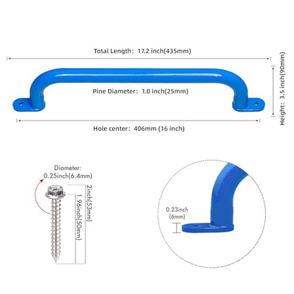 17 Inch Blue Playground Handles Indoor Kids Monkey Bars Ladders 2Pcs | Heavy Duty Solid Metal, Vibrant Color Smooth Glossy Powder Coating, Comfy Secure Grips for Playset Swing Set Climbing Frame - color: Blue - 2 Pack
