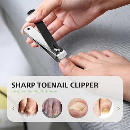 Heavy Duty Straight Blade Nail Clippers for Thick Toenails, Professional Stainless Steel Fingernail Toenail Clippers Trimmers - Thick Wide Jaw Toe Nail Clippings for Seniors, Men & Women - Black - color: Silver Black
