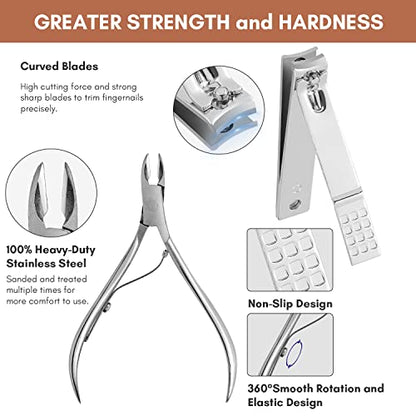 Manicure Set, FAMILIFE Professional Manicure Kit Nail Kit Mens Grooming Tools Pedicure Tool 9PCS Gifts for Men Boyfriend Stainless Steel Nail Clipper Set Leather Case Brown - color: Dark-brown