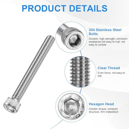 M METERXITY 20-Pack M6 x 50mm Socket Head Cap Screws, 304 Stainless Steel Hex Machine Bolts, Allen Socket Drive Screw with Hex Wrench for Repair/DIY, Fully Threaded Fasteners Kit [Silver] - size: M6 x 50mm