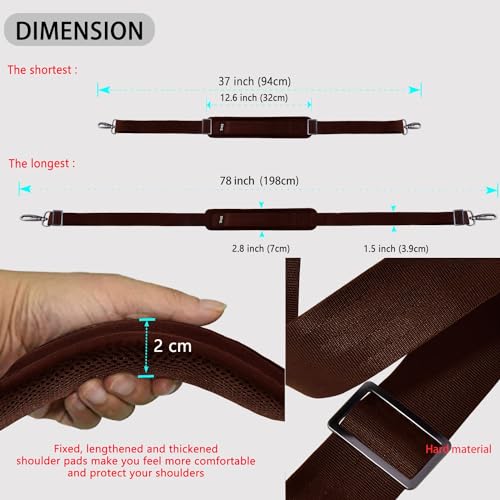 ZINZ Shoulder Strap 78" Universal Handbag Strap with Ultra-thick Fixed Padded and Dual Balanced Adjustable Buckles Shoulder Crossbody Strap for Briefcase Messenger Bag Laptop bag Luggage，Brown - color: Brown