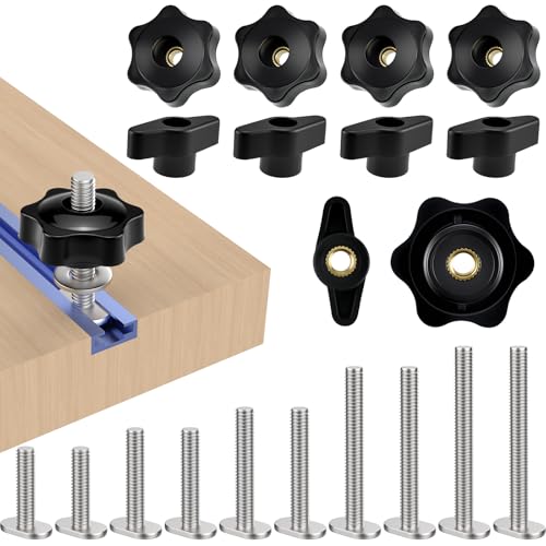 20 Piece Set 1/4"-20 T Track Knob Kit, T-Track Accessories Include 1/4"-20 Bolts, Washers, and Threaded Knob Nuts, Suitable for Woodworking Clamps and Fixtures - size: Small