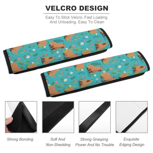 Breathable Seat Belt Shoulder Pad for Adults and Children, Stroller Pushchair High Chair, 2 Pack Capybara Floral Green Neck Strap Covers Easy Install (No Tool) - color: Pattern 283