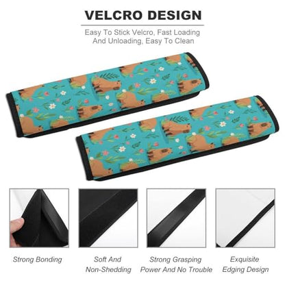 Breathable Seat Belt Shoulder Pad for Adults and Children, Stroller Pushchair High Chair, 2 Pack Capybara Floral Green Neck Strap Covers Easy Install (No Tool) - color: Pattern 283