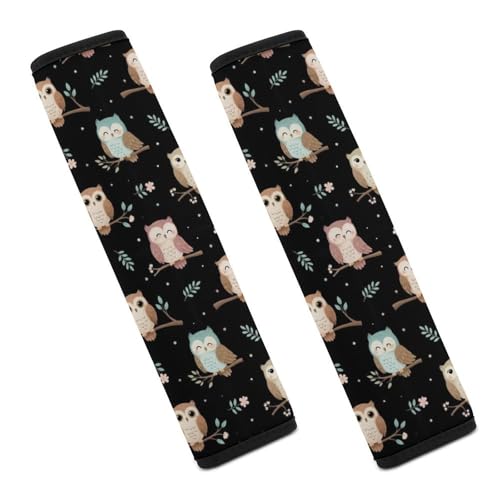 2PCS Soft Padded Car Seat Straps Shoulder Pads for Adult Use, Most Cars, Owl Colorful Owls Shoulder Protector, Shock Absorption - color: Pattern 234