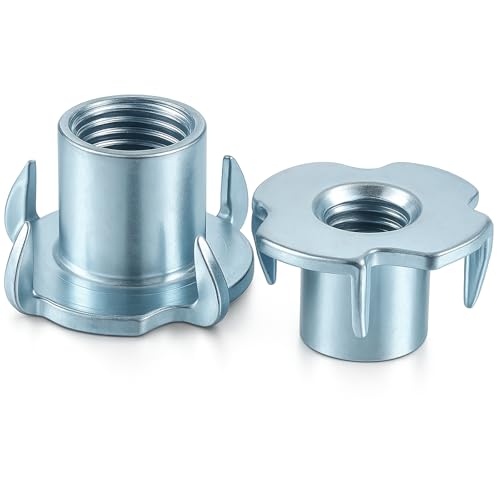 30PCS 1/4"-20 T-Nuts (5/16" Barrel) – Zinc-Plated Steel 4-Prong Tee Nuts for Wood, Cabinetry, Rock Climbing Holds – Indoor/Outdoor Rust-Resistant Threaded Inserts