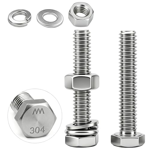 （16 Sets 1/4-20x2-1/2 Hex Bolt,Nut, Flat Washer & Split Lock Washer Assortment Kit,64Pcs 304 Stainless Steel SAE Fastener Set,Ideal for Mechanical Assembly, Equipment Repair and DIY Projects - size: 1/4-20x2-1/2" 16sets
