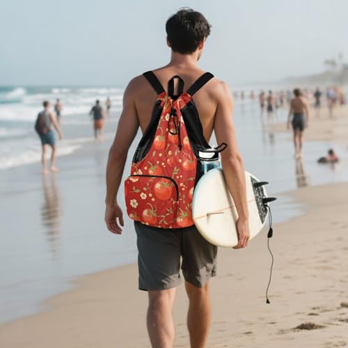 GuoChe Drawstring Backpacks Gym Swim Bag With Inside Pockets Pull String Bag Waterproof Cartoon Red Tomato - color: Cartoon Red Tomato