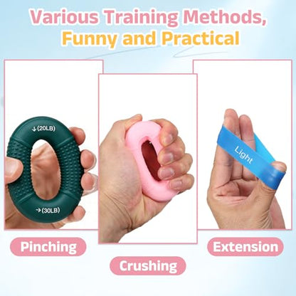 Silicone Ring Grip Strength Trainer with Finger Extension Band, Hand Grip Strengthener Forearm Trainer Kit - color: Black, size: 70-80LB