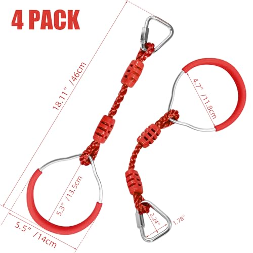 Backyard Ninja Ring Hang Gymnastic Fist Swing Monkey Bar Playground Equipment Climbing Attachment Playground Play Set, 4 Red Obstacle Course Fit Rings Jungle Gym Slackline Warrior Training Equipment - color: Red, size: 4 Pack