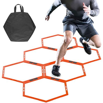 6 PCS Hex Agility Rings, Speed Rings for Agility Footwork Training | Premium Hexagon Rings, with Carry Bag, Portable Agility Hurdles Ladder