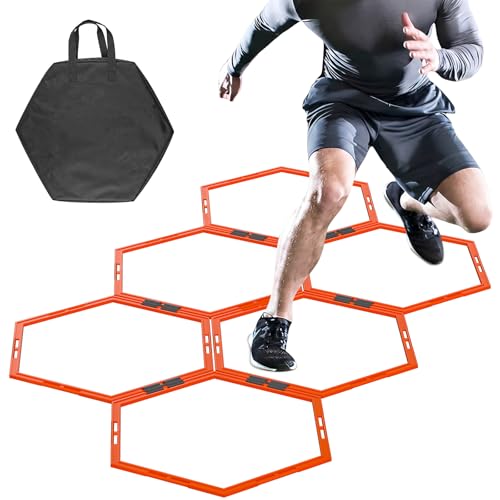 6 PCS Hex Agility Rings, Speed Rings for Agility Footwork Training | Premium Hexagon Rings, with Carry Bag, Portable Agility Hurdles Ladder