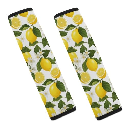 Universal Soft and Comfortable Seat Belt Cover for Adults and Children, Most Cars, 2 Pack Yellow Fruits Green Leaves Lemon Floral Seat Belt Covers Cushion Neck and Shoulder Support - color: Pattern 937