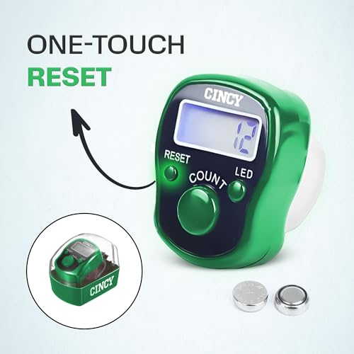 CINCY Clicker Counter with LED for Day & Night Use - Instant Reset, Accurate & Quiet, Long Battery Life - for People, Laps, Pitch, Golf, Baseball, Fish Counting, for Prayer, Everyday Prayer – 1 Pack - color: Green