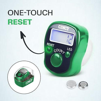 CINCY Clicker Counter with LED for Day & Night Use - Instant Reset, Accurate & Quiet, Long Battery Life - for People, Laps, Pitch, Golf, Baseball, Fish Counting, for Prayer, Everyday Prayer – 1 Pack - color: Green