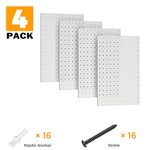 Pegboard Smith Metal Pegboard Panels, 16" x 12" Heavy-Duty Steel Peg Boards for Garage Tool Storage, Wall-Mounted Pegboard Organizer System (Pack of 4, Gray) - color: Gray