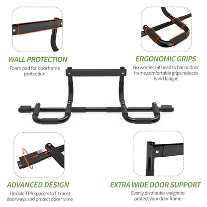 NOWAKE New Version Multi-Grip Pull up bar For Doorway,330lbs Heavy Duty 47.3 Inch Extra Width Portable Functional Ergonomic Design Door Frame Pull Up Bar With USA Patent For Home Gym Exercise