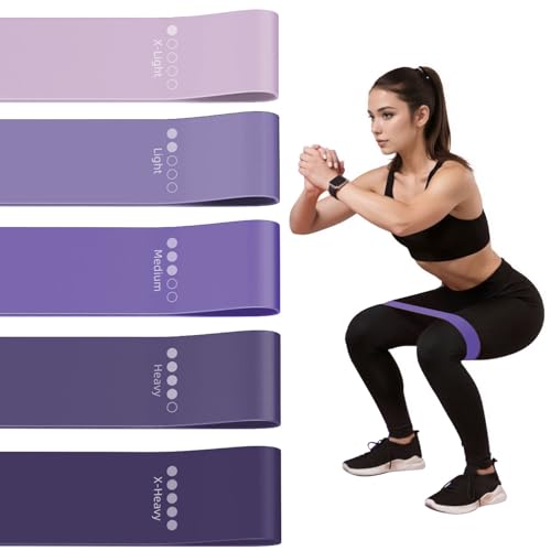 Resistance Loop Exercise Bands for Home Fitness, Yoga Pilates, Stretching, Strength Training, and Physical Therapy - Elastic Bands Set Workout Bands for Women&Men (5pcs Set) - color: Purple