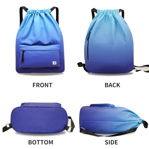 Waterproof Drawstring Bag, Gym Bag Sackpack Sports Beach Backpack for Men Women - color: 09-gradual Blue