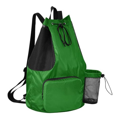 Yuiboo Dark Green Drawstring Bags for Men Women Climbing Gym Bag with Pockets Cinch Sack Dry Wet Separation