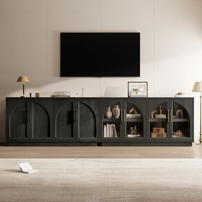 Fatmok 2-Piece Buffet Cabinet Set, Glass Display Cabinet & Solid Storage Cabinet Combo, 59” Modern Sideboard with Adjustable Shelves for Dining Room Living Room Entryway (Black Grey) - color: Ab-black Grey