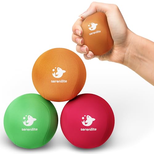 Serenilite Stress Balls for Adults, Squeeze Ball for Hand Therapy, Stress Ball, Hand Exercisers for Therapy & Grip Strengthening, Physical Therapy Balls, Hand Grip Strengthener. - color: Green, Orange, Red