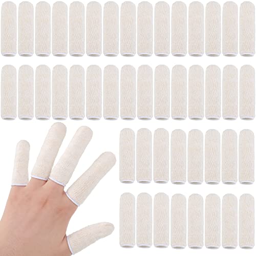 Geyoga 50 Pieces Cotton Finger Cots, 3 Inch Elastic Finger Toe Sleeves, Thumb Protector Fingertips Protective Cushion, Moisture Wicking for Men Women