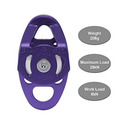 KAILAS Mobile Micro Climbing Rescue Pulley CE UIAA Certified Single/Double Pulley Rope 28kN Small Lightweight Heavy Duty Aluminum Steel - color: Purple, size: Double Pulley