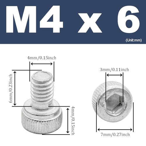 M4 x 6mm Hex Socket Head Cap Screws Bolts,6063 Aluminum Alloy Socket Head Cap Bolt Fasteners,Silver(20Pcs) - size: M4 x 6mm