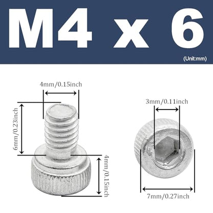 M4 x 6mm Hex Socket Head Cap Screws Bolts,6063 Aluminum Alloy Socket Head Cap Bolt Fasteners,Silver(20Pcs) - size: M4 x 6mm