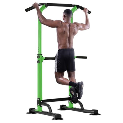 SogesHome Multi-Function Power Tower Pull Up Bar Dip Station for Home Gym | Height Adjustable PullUp Dip Stand, Full Body Strength Training Equipment, Fitness Workout for Push Ups Dips, 330LB Capacity - color: Green